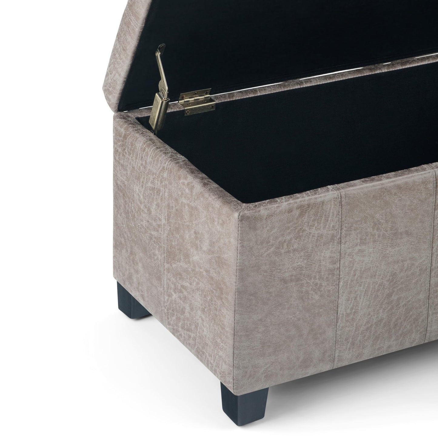 SIMPLIHOME Dover Storage Ottoman Bench - 36 inch Wide Upholstered Vegan Leather Rectangular Lift-Top Ottoman in Distressed Grey Taupe, Contemporary Bench for Living Room with Safety Hinges