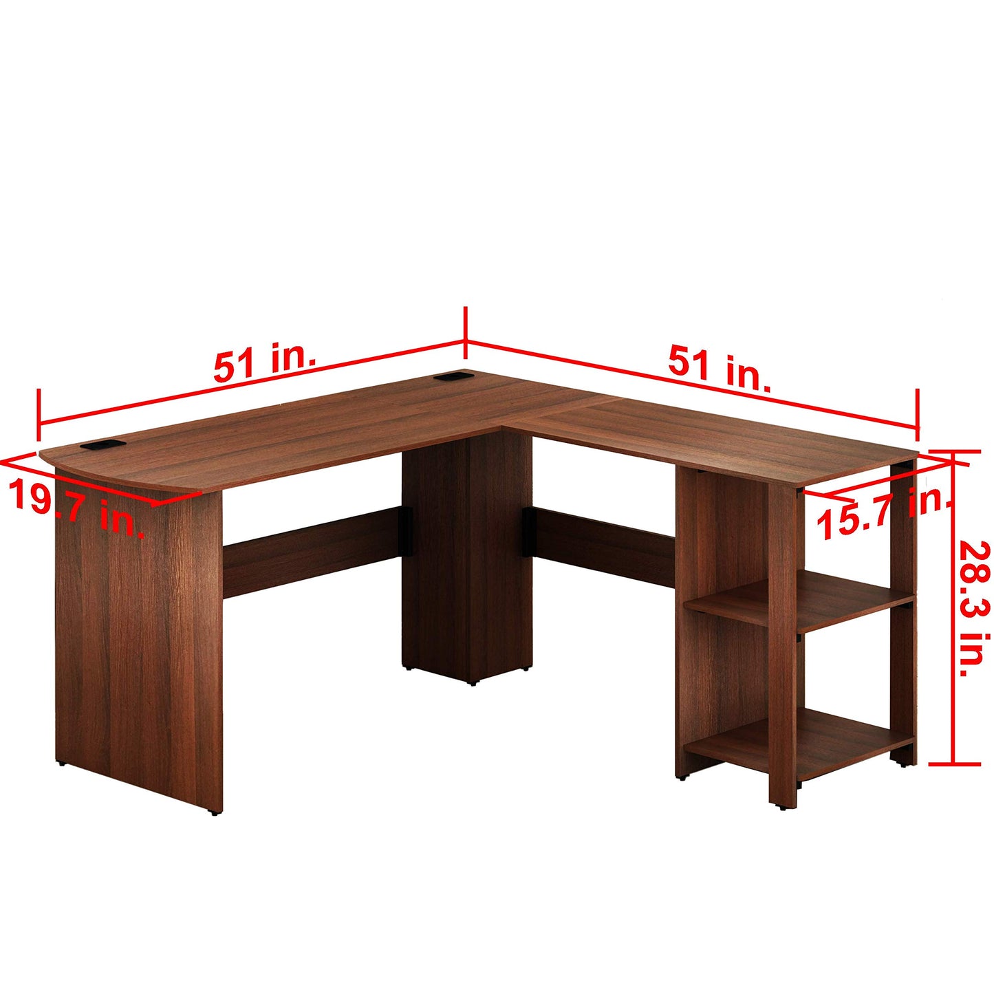 SHW 51 x 51 Inches L-Shaped Home Office Wood Corner Desk wtih Storage, Walnut