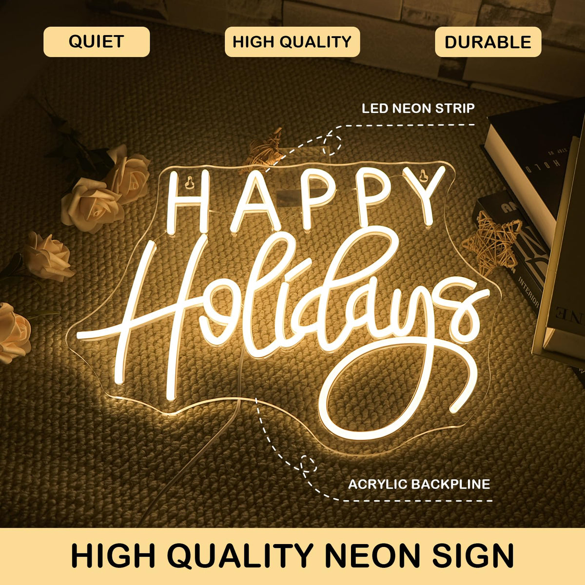 Horseneon Happy Holidays Neon Sign Merry Christmas Neon Signs for Wall Decor Christmas Tree Neon Light LED Sign with USB Powered for Party, Windows, Home Decor, Bedroom, Living room Warm