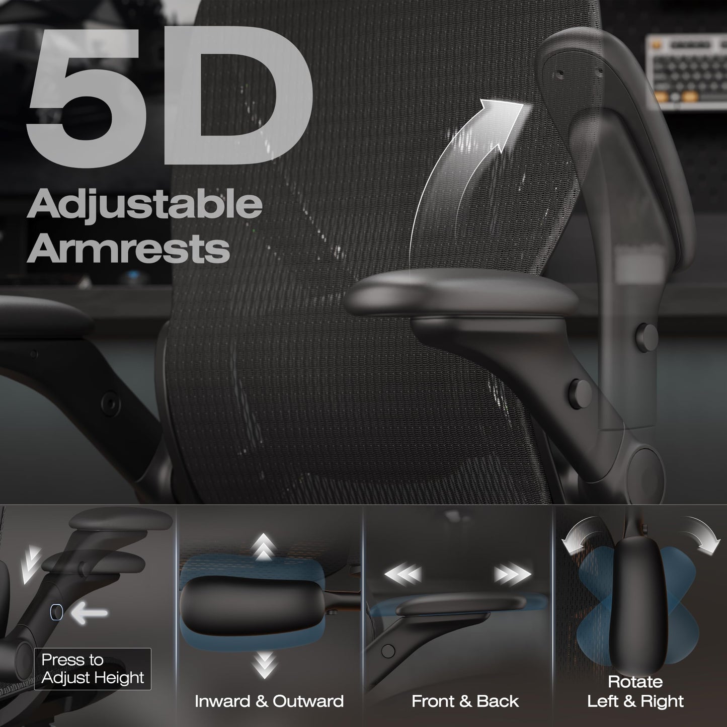 ELABEST X100 Ergonomic Mesh Office Chair with Footrest, Big and Tall Home Desk Chair with 5D Flip-Up Arms, Adjustable 3D Lumbar Support, Gaming & Executive Computer Chair, Night Reaper
