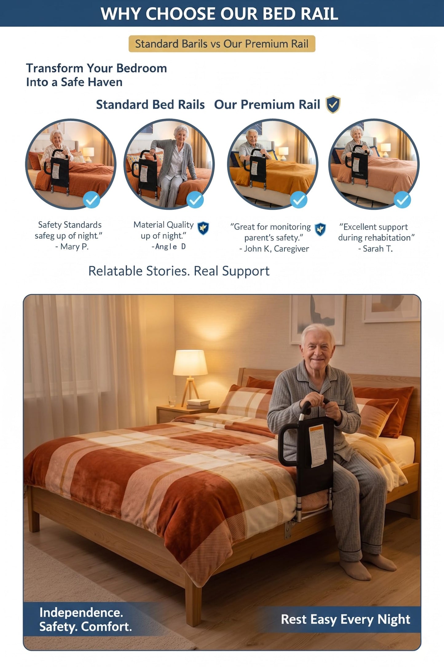 ESMEJOR Bed Rails for Elderly Adults, Bed Assist Rail with Dual Padded Handles & Storage Pocket, 300 lbs Capacity, Fits Twin Queen King Beds, Tool-Free Assembly, Black