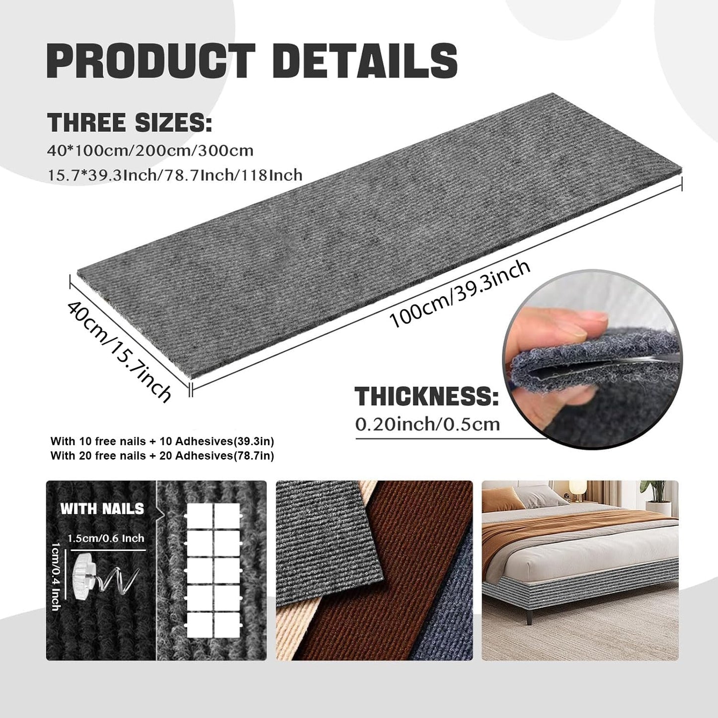 Cat Scratch Couch Furniture Protector, Self-Adhesive Cat Scratch Pad Deterrent for Furniture, DIY Climbing Cat Scratcher Couch Protector from Cat Claws Scratching for Indoor, with 10 Pins (LightGrey)
