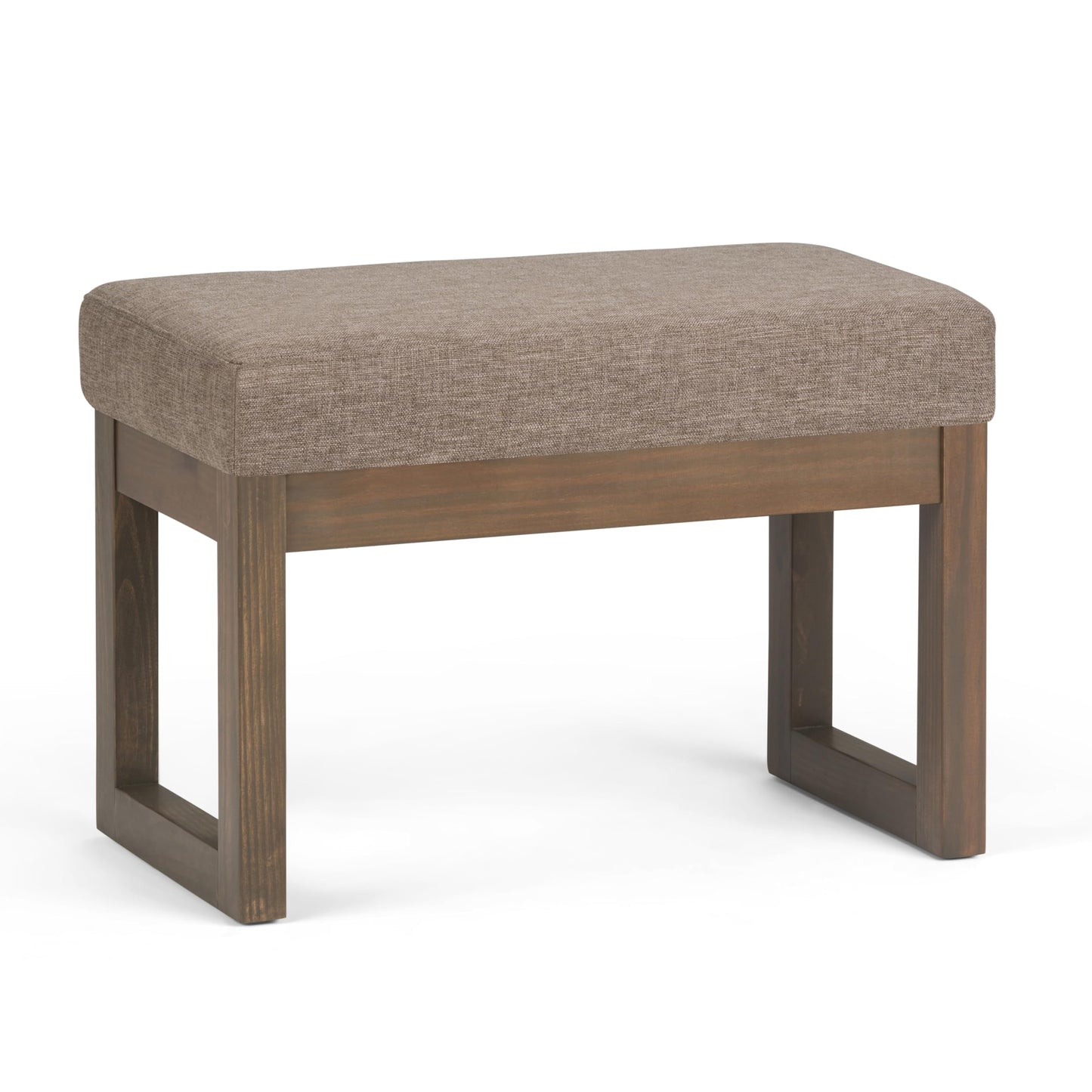 SIMPLIHOME Milltown Small Ottoman Bench - 27" Wide x 18" High Upholstered Linen Look Fabric Rectangle Footstool Ottoman in Fawn Brown, Contemporary Bench for Bedroom with Cushioned Seat, Assembled