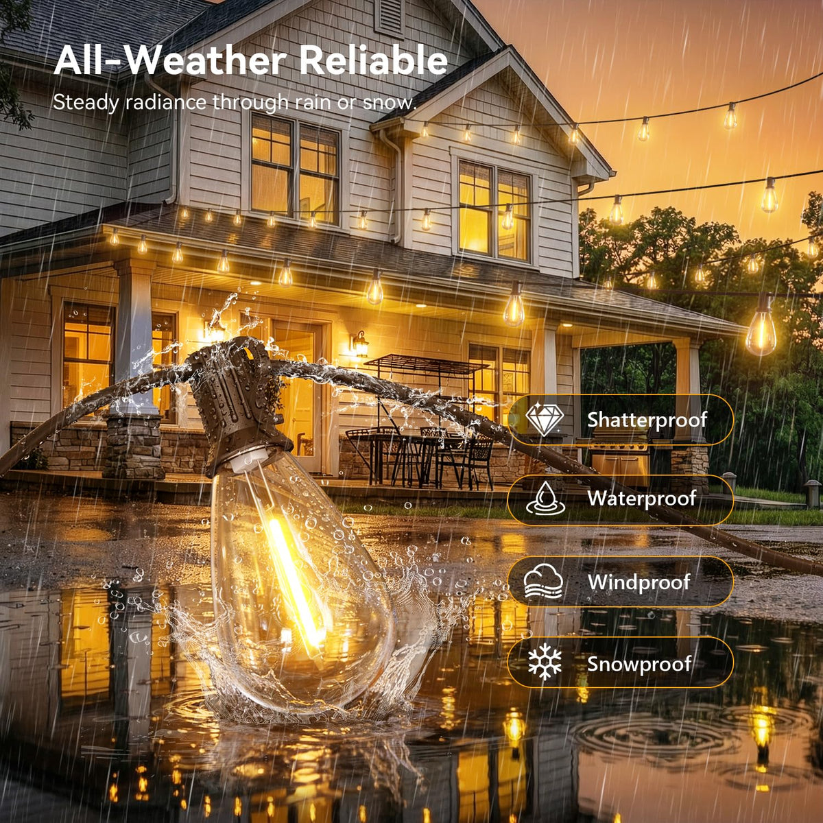 Amzrap 200FT Outdoor String Lights with Remote, Waterproof Patio Lights with 72+2 Shatterproof LED Bulbs, 2700K Dimmable Waterproof Hanging Decor for Backyard Garden Porch Bistro, Timer & 3 Modes