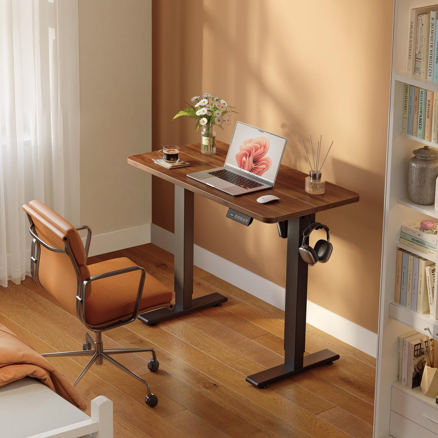 FEZIBO 40 x 24 Inches Electric Standing Desk Adjustable Height, 3 Memory Height Settings, Sit Stand Up Desk for Home Office & Computer Workstation, Dark Walnut