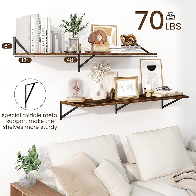 Fun Memories Floating Shelves for Wall, 12 Inch Deep Floating Shelves Set of 2