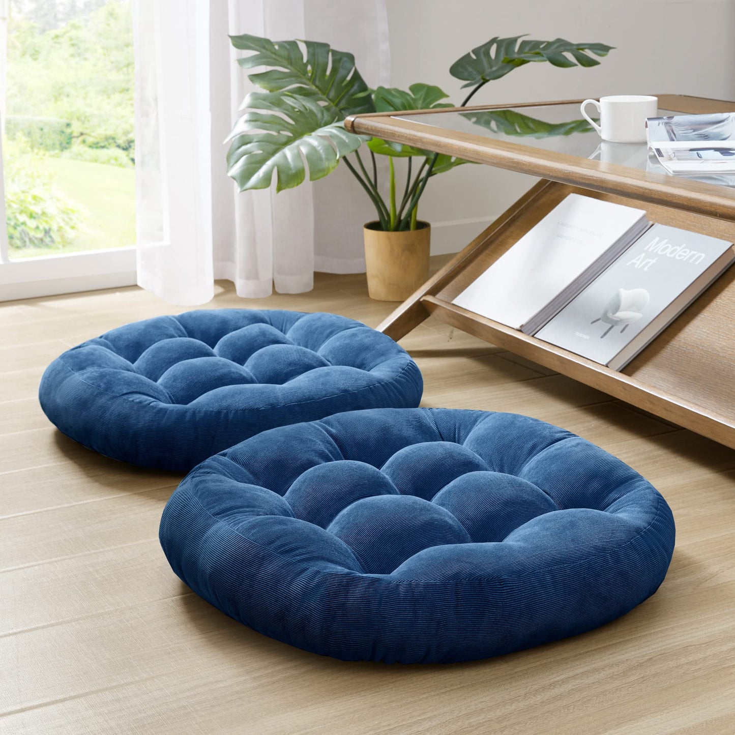 Degrees of Comfort Floor Cushion 6 Pack for Meditation, Home Office & Dorm – Corduroy Soft Seating Set, 22 Inch, High-Density Foam, Round Shape, Navy
