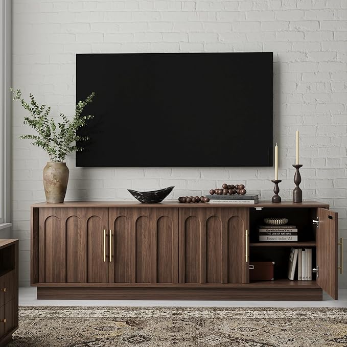 FORTUNETEC TV Stand for 75 Inch TV, Mid Century Modern TV Stand