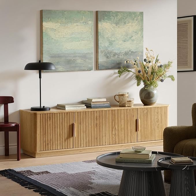 win2win 67" TV Stand for 80 Inch TV, Modern Fluted Entertainment Center