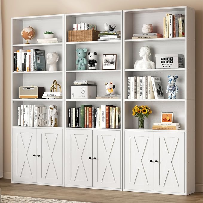 Modern Bookshelf with Doors, Industrial Bookshelves with 6-Tier Shelf, 71