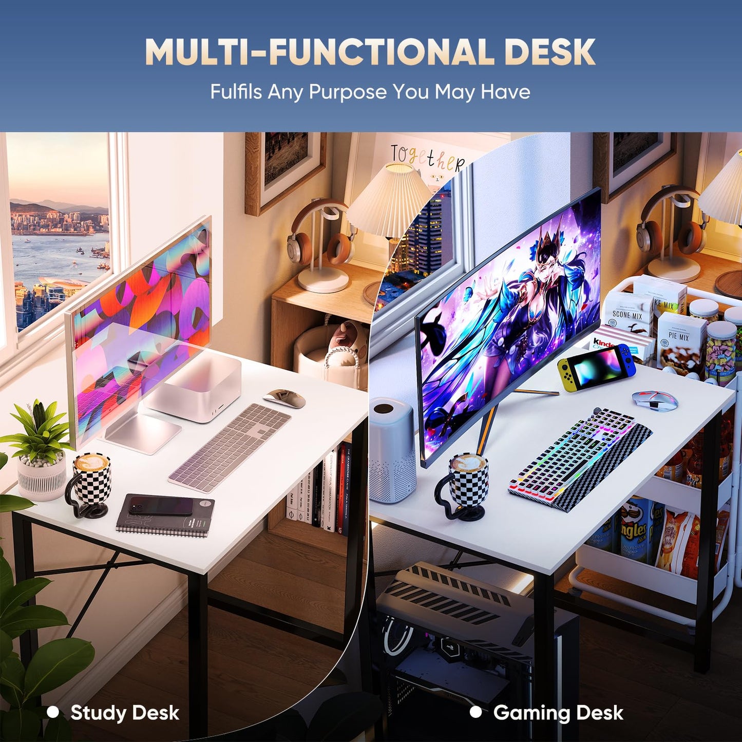 DUMOS 32 Inch Small Computer Desk for Home Office, Modern Study Work Table Simple Style for Bedroom, Writing Desks with X-Shaped ReInchforcement, Black
