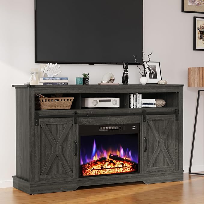 RoyalCraft Fireplace TV Stand for 65+ Inch TV, Rustic Media Console