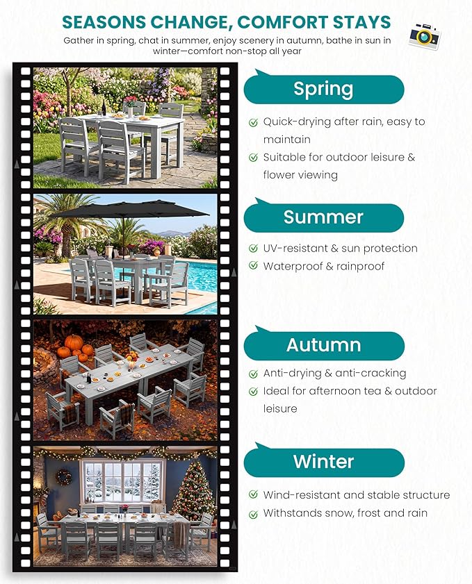SERWALL Patio Dining Set with 15FT Double Side Umbrella, Outdoor Dining Sets