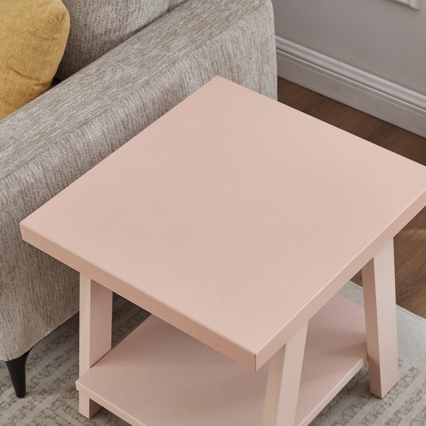 Roundhill Furniture Athens Contemporary Wood Shelf End Table in Pink