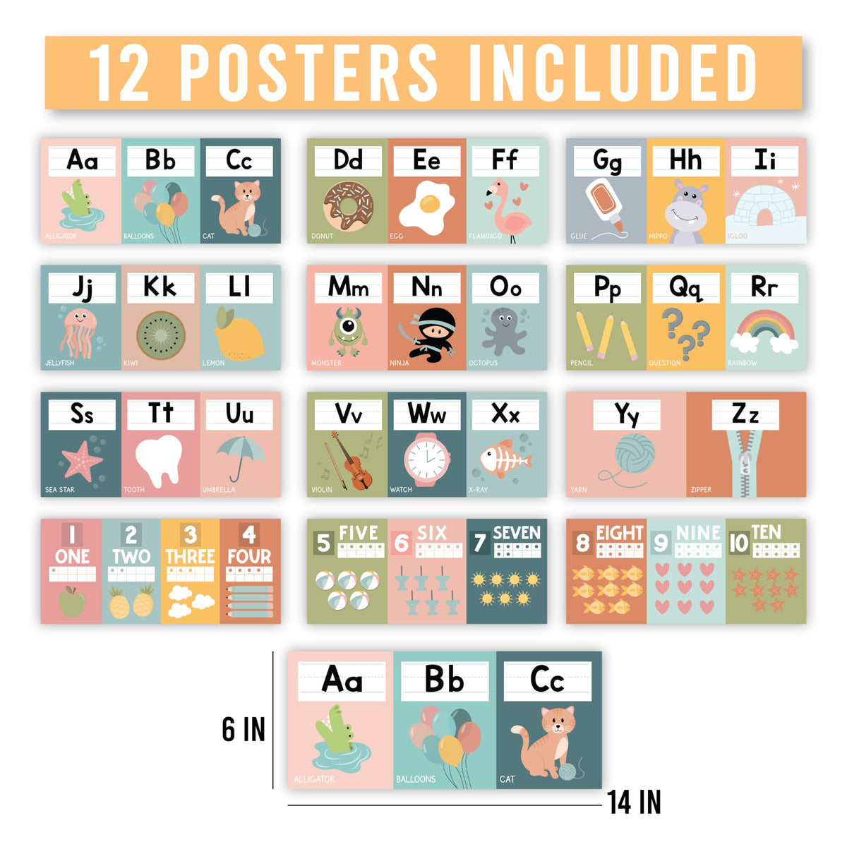 Hadley Designs Alphabet for Classroom Wall Decor - ABC Posters for Classroom Wall Chart Preschool & Kindergarten, ABC Letters & Number Line Elementary, Alphabet Cards, Boho Classroom Decor