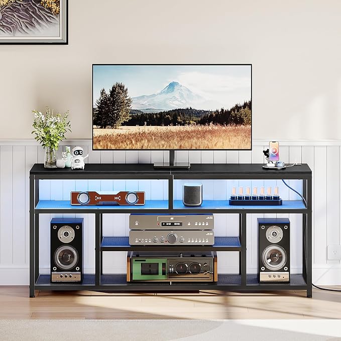 HOOBRO LED TV Stand with Charging Station, 4-Tier Entertainment Gaming Center