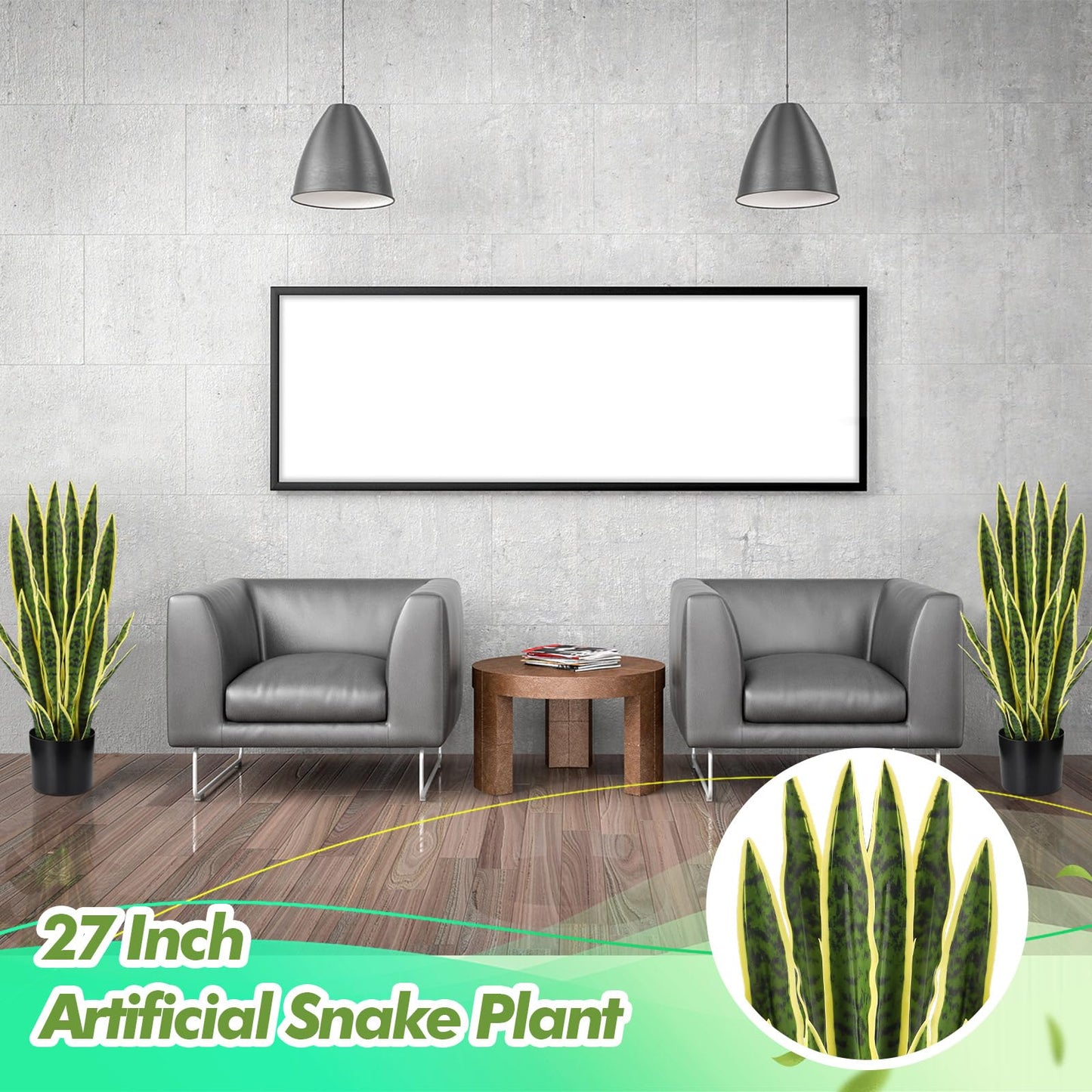 Crowye Tall Artificial Snake Plant Faux Sansevieria Plant Large Fake Snake Bulk in Pot for Home Office Housewarming Gift(2 Pack,2.25 Ft)