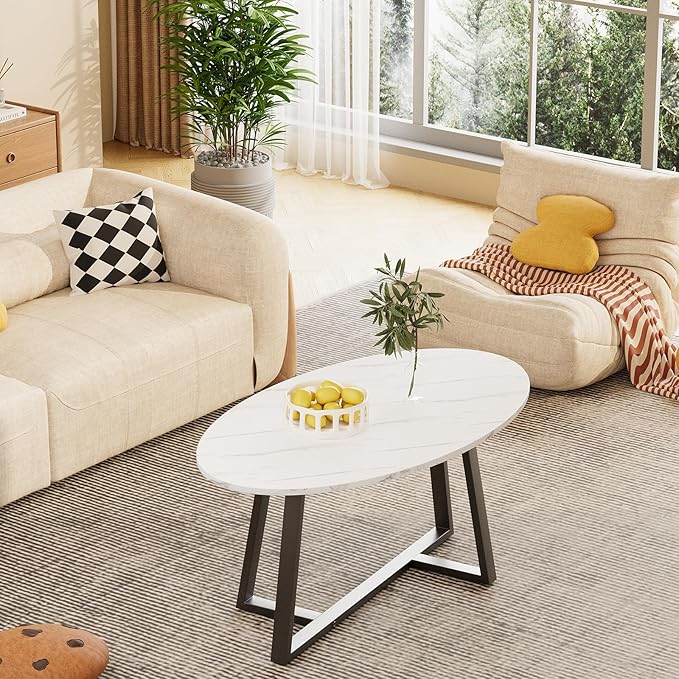 Wolawu Coffee Table Small Oval Table, Modern Center Tea Tables