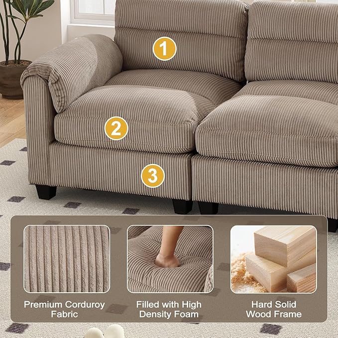 HAOMARKETS Corduroy 2-Piece Sofa Set, Upholstered Ottoman and Loveseat 2-Seater