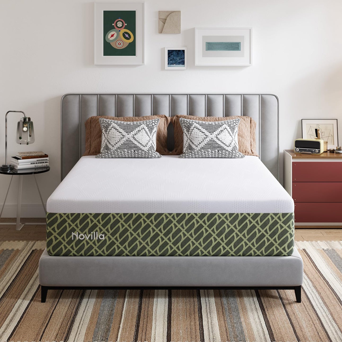 Novilla Twin Mattress 10 Inch, Gel-Infused Memory Foam Mattress Twin in a Box for Spine Alignment, Cool Night Sleep & Motion Isolation, Zoned Support & CertiPUR-US Certified Foams, Green