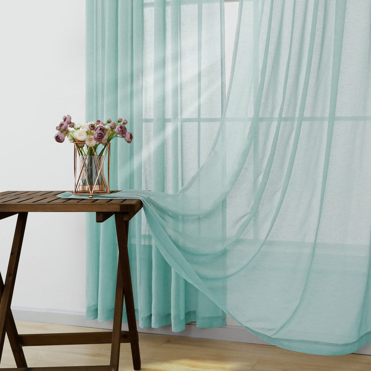 KOUFALL Aqua Curtains 63 Inch Length 2 Panels for Bedroom Matching Wall Bedding Semi Sheer Opaque Window Curtains for Bedroom,Seafaom/Retro Mint Green