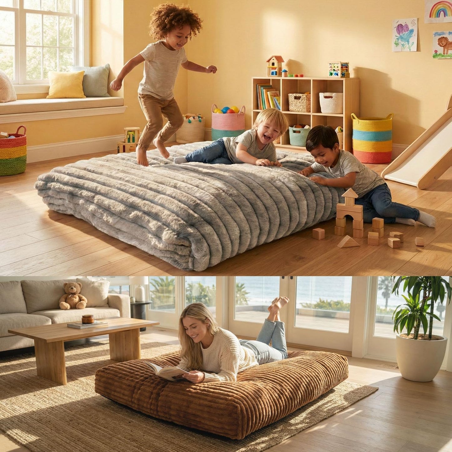 Matini Home Crash Pad - Sensory Pad with Cover Foam Blocks for Kids and Adults, Ideal Gymnastics Equipment to Jump, Play or Relax - Light Gray 48" X 48"
