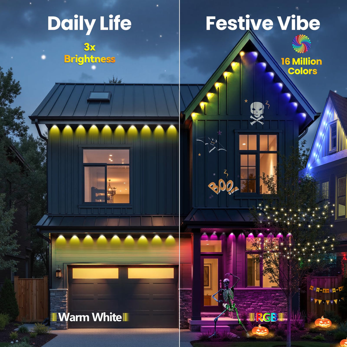 100ft Permanent Outdoor Lights, RGB+IC IP67 Waterproof Smart LED Lights with App/Remote for Daily, Christmas, New Year, Halloween, Holiday, Party Decor, Valentine's Day Christmas Lights Outdoor