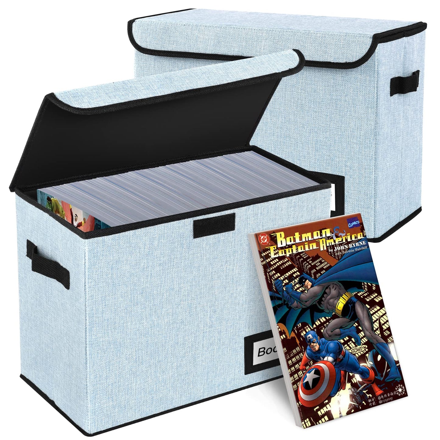 YNSZAS 2 Pack Comic Book Storage Box, Comic Protector Organizer, 15.8" X 7.8" X 11.8", Collapsible Comic Short Box, Holds 160-180 Comic Book Container Holder Shelf Bin (Blue)