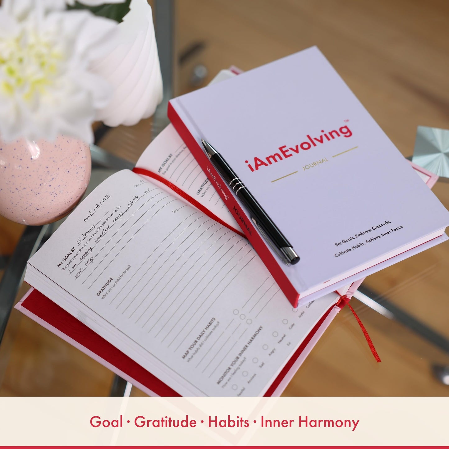 Daily Gratitude, Goal Setting & Habit Tracker Journal for Women & Men with 9-Point Emotional Wellness Scale — iAmEvolving™ 288-Page Hardcover Personal Growth Planner (Lavender Cover)