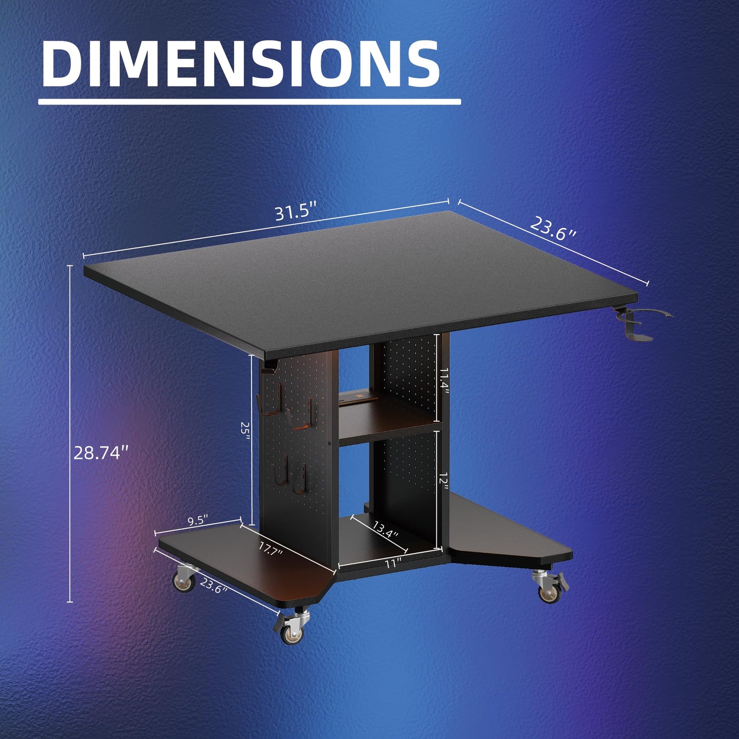 Pamray Small Gaming Desk Rolling Computer Table Balck
