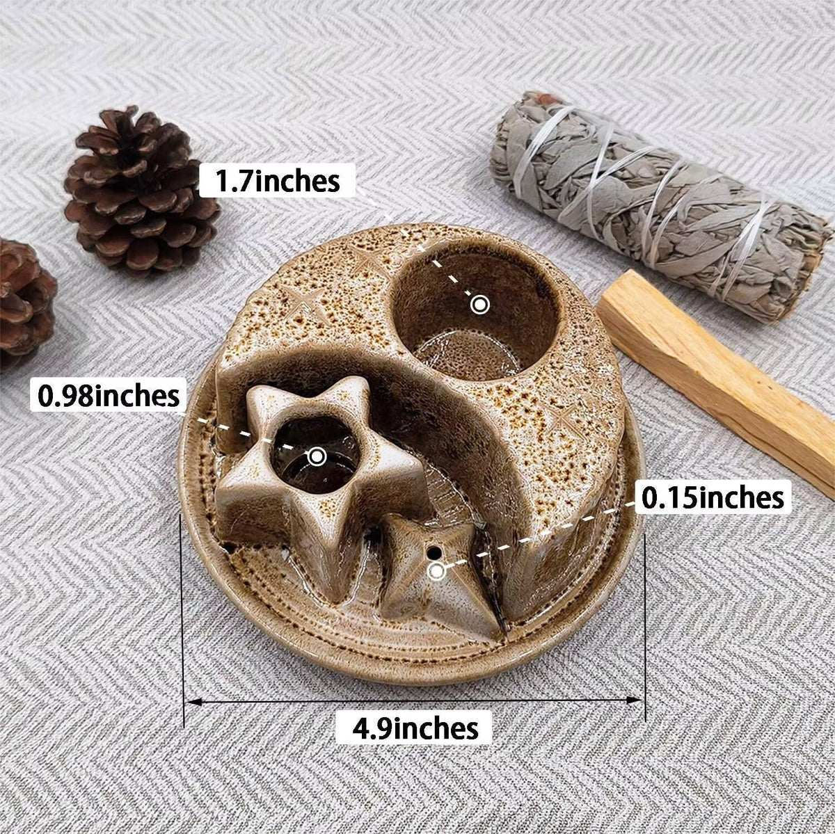 Aonfubu Palo Santo Stick Holder,Ceramic Sage Holder for Burning,4 in 1 Incense and Candle Holder,Ash Catcher Tray for Meditation Yoga Room Speckled White