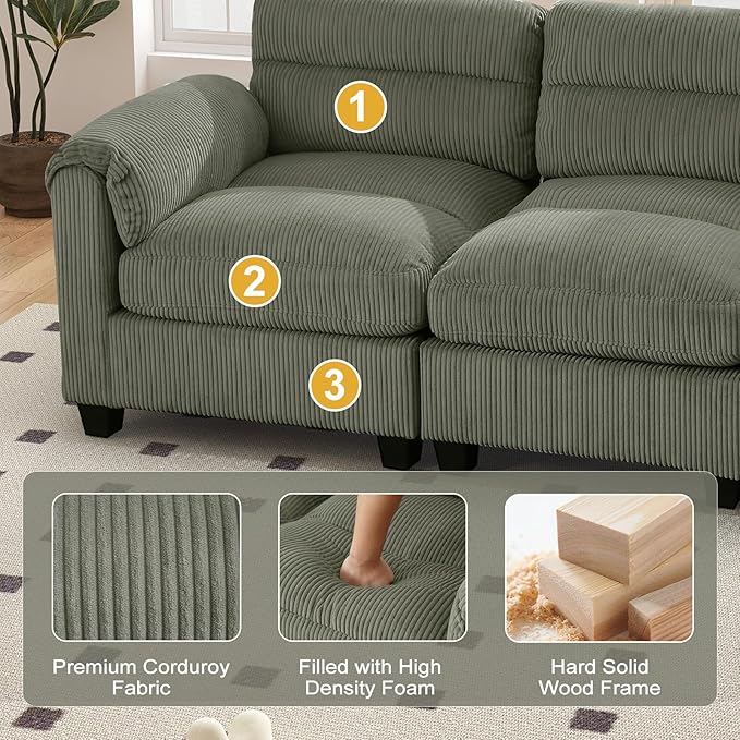 HAOMARKETS Corduroy Sofa Set, Upholstered Armchair, and 3-Seater Couch