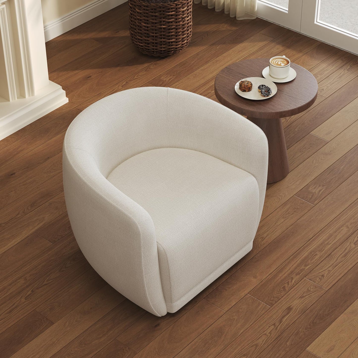 Leyu&Hafort Swivel Accent Chair, Upholstered Reading Armchair, Modern Living Room Chair, Club Living Room Chair for Bedroom, Office, Study, Apartment (Beige)