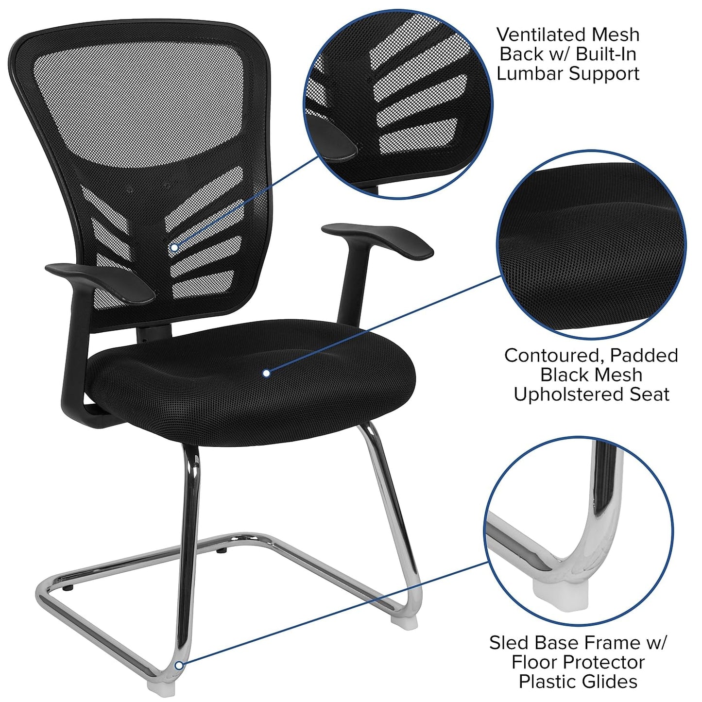 Flash Furniture Steve Black Mesh Side Reception Chair with Chrome Sled Base