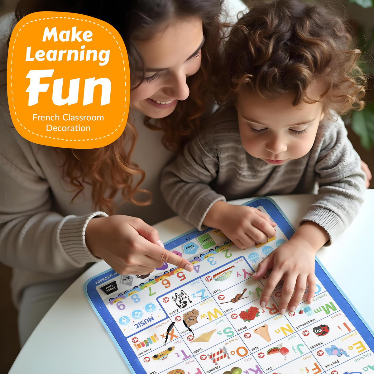 Bilingual English & French Learning Interactive Alphabet Wallchart - Includes Talking ABC, 123s & Music Poster - Educational Kids Learning Toy, Educational Gift for 3+ Years Old Girls & Boys