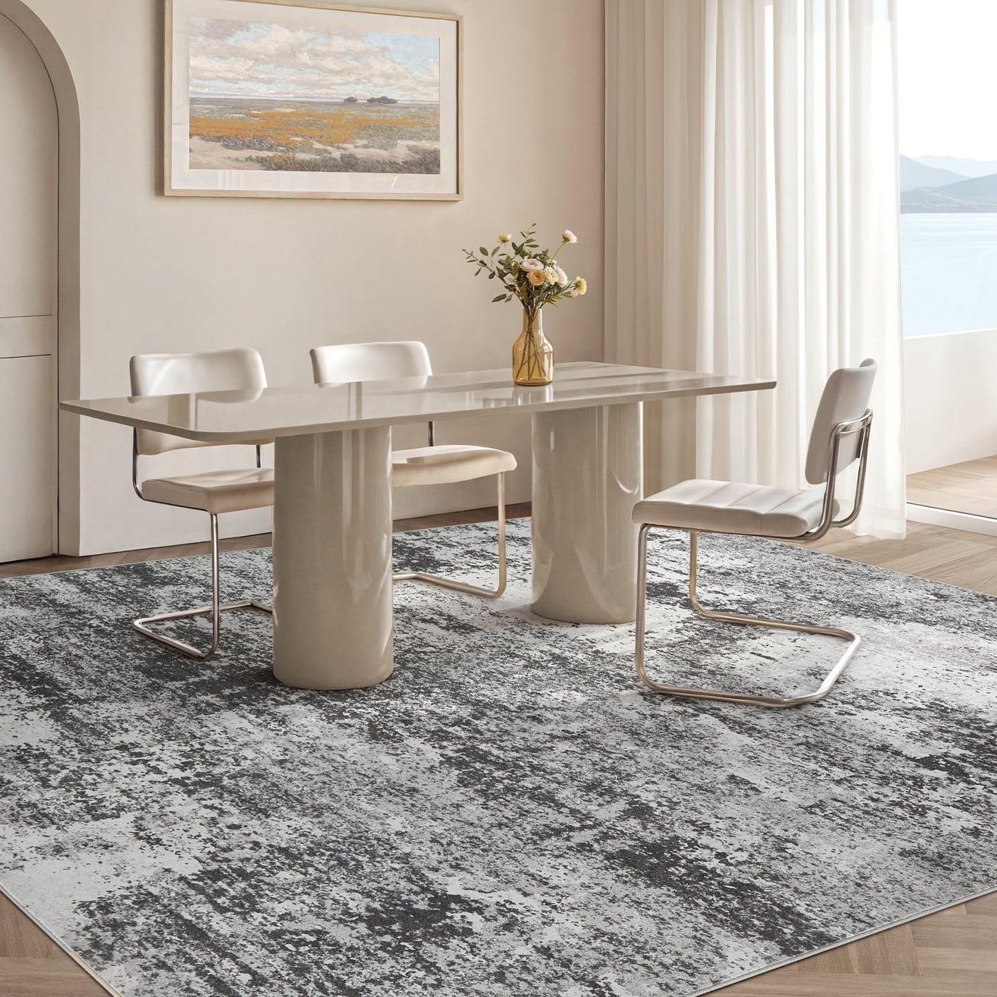 Micgeek Area Rug Living Room - 5X8 Abstract Washable Large Soft Foldable Non Slip Rug Neutral Modern Low Pile Carpet for Bedroom Nursery Dining Room Kitchen Home Office Indoor - Grey