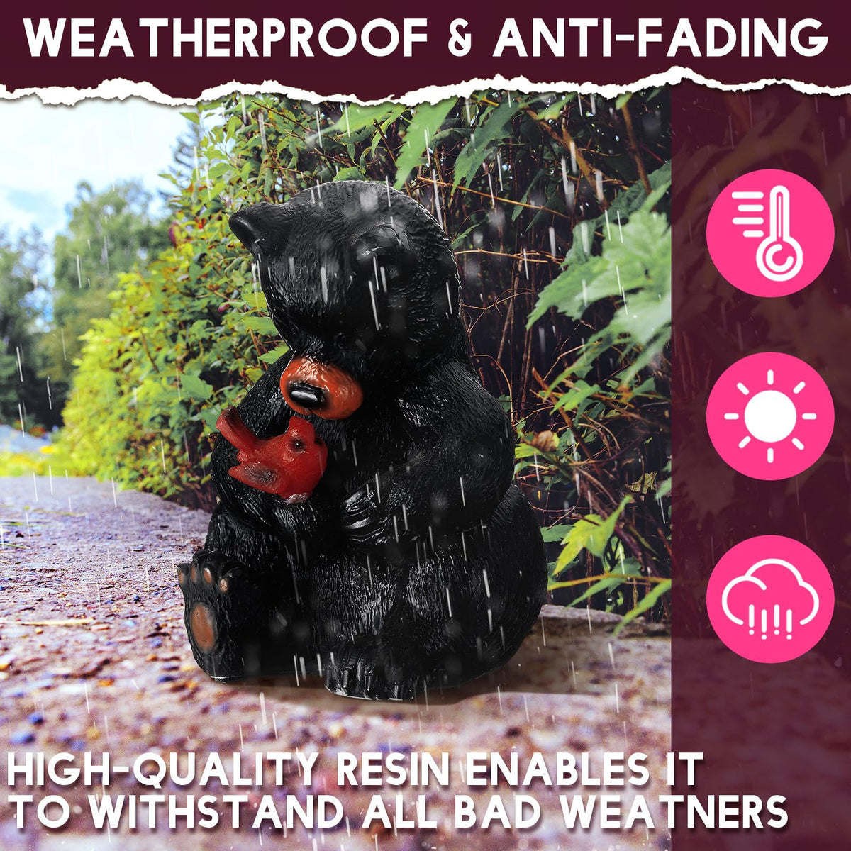 Geelin Solar Black Bear Statue Decoration Garden Bear and Cardinal Figurine Christmas Lighted Outdoor Yard Garden Patio Lawn Decor Unique Birthday Housewarming Gifts for Mom Women 5.5 Inch