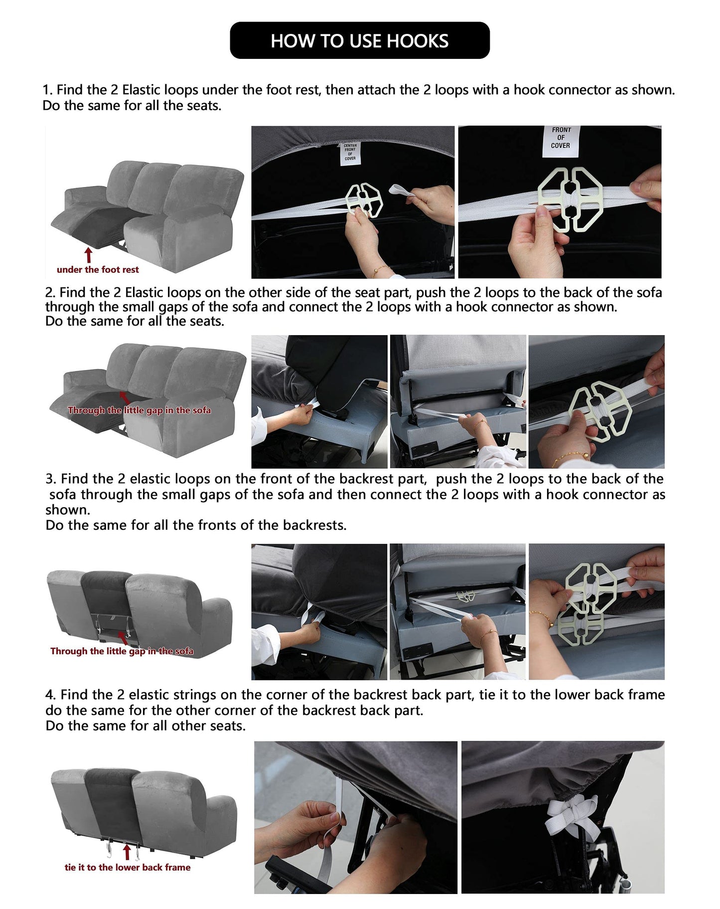 ULTICOR Velvet 8-Pieces Recliner Sofa Covers Stretch Reclining Couch Covers for 3 Cushion Reclining Sofa Slipcovers Furniture Covers Thick Soft Washable (3 Seater Recliner Cover, Light Grey)