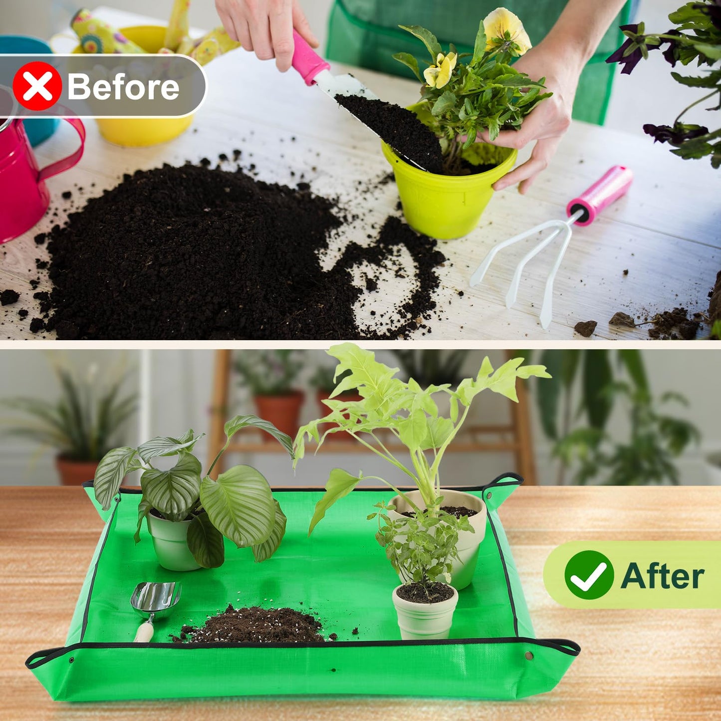 bukmialy 26.8"x26.8" Super Thick Repotting Mat - Waterproof Foldable Potting Mat for Indoor Plants, Succulent Soil, Potting Soil & Mix - Mess-Free Gardening Essentials