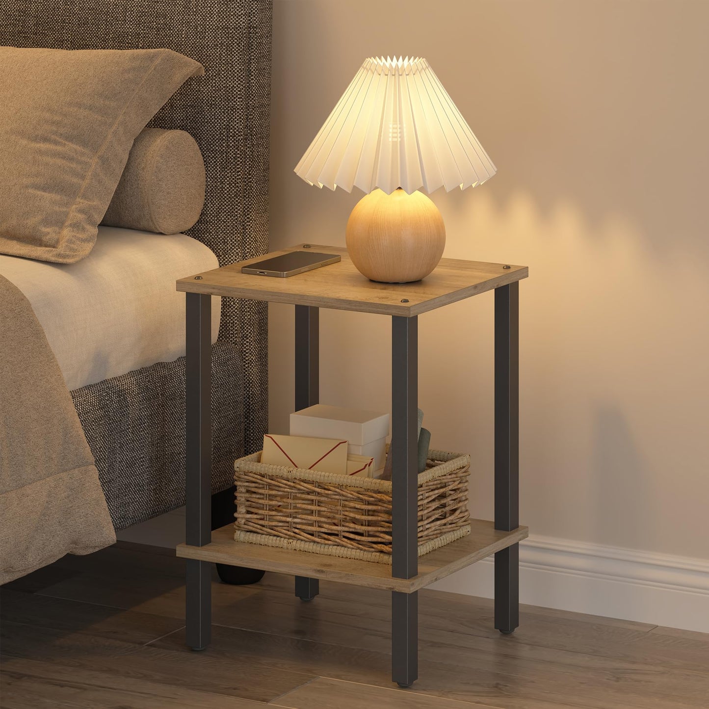 TUTOTAK End Table, Side Table, Nightstand, 2-Tier Storage Shelf, Sofa Side Table for Small Space, Living Room, Bed Room TB01BG034