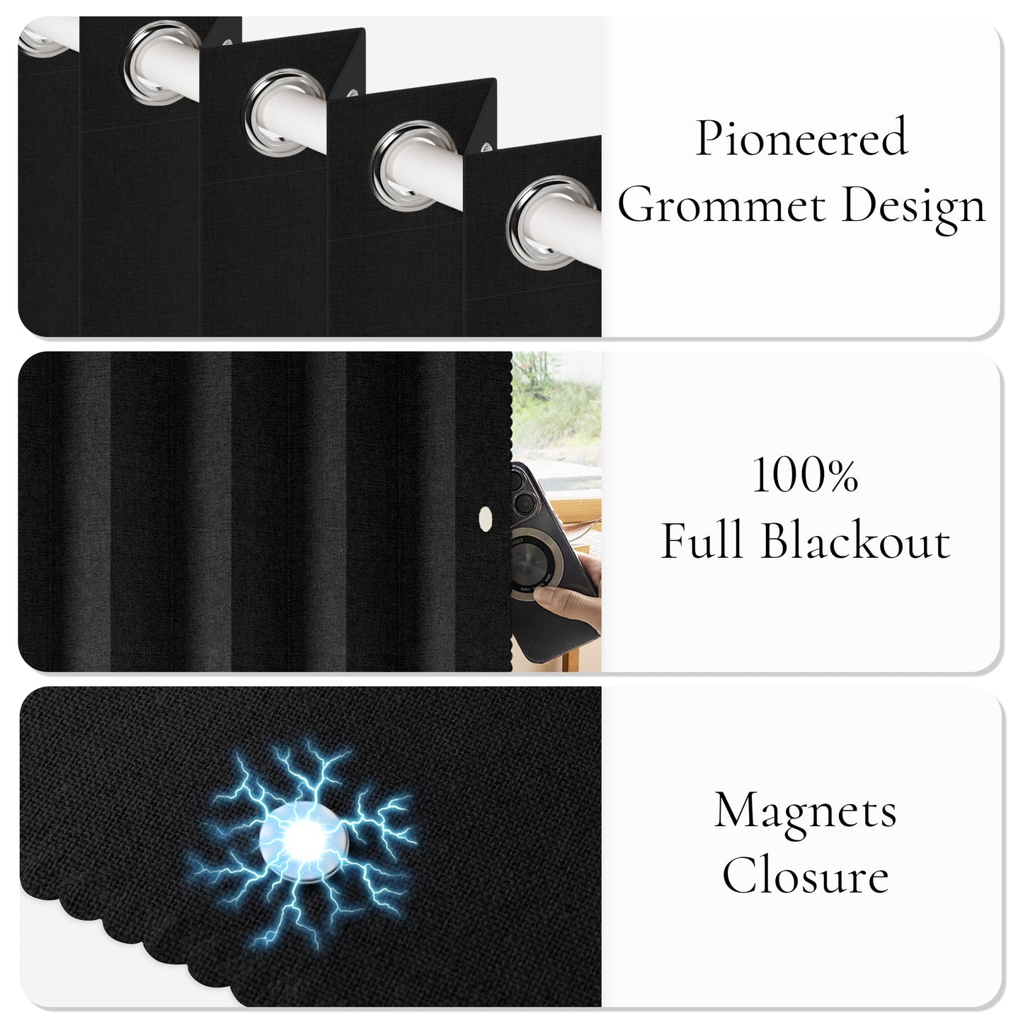 HMYI Blackout Faux Linen Pinch Pleat Curtain - Heavyweight, Light Reducing, Privacy Assured for Bedroom/Theater/Office, 1 Panel, W52 x L96, Black