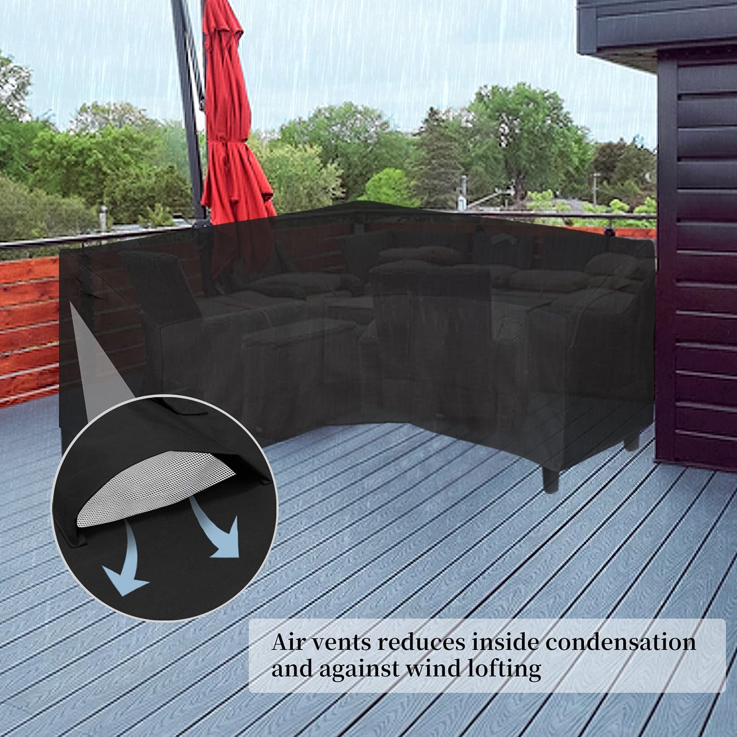Easy-Going 600D Patio V-Shaped Sectional Sofa Cover, Waterproof Outdoor Sectional Cover,Heavy Duty Garden Furniture Cover with Air Vent 100" L (on Each Side) x 33.5" D x 31" H, Black