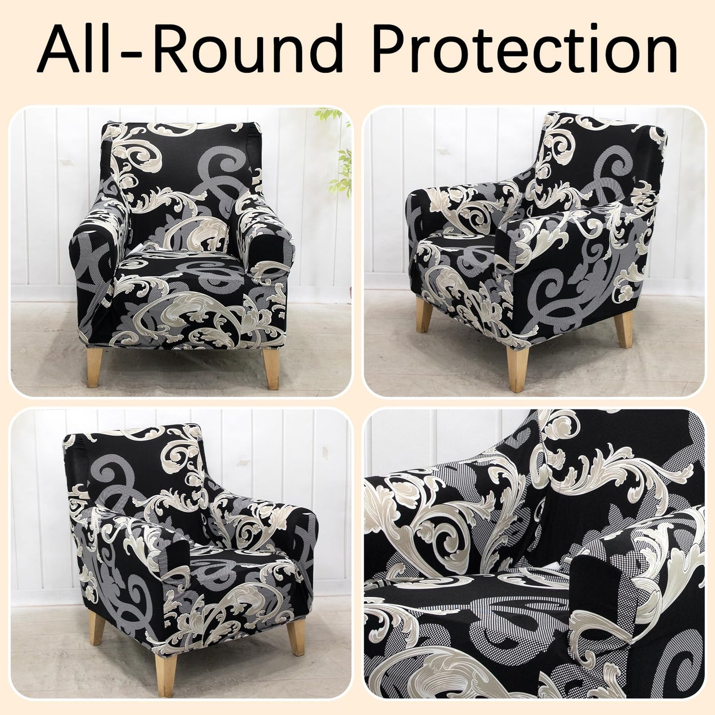 Adigau Printed Armchair Covers 1-Piece Elastic Chair Slipcovers with Arms Reception Office Reading Sofa Cover Washable Furniture Protector for Living Room Light Luxury(Black Wave)