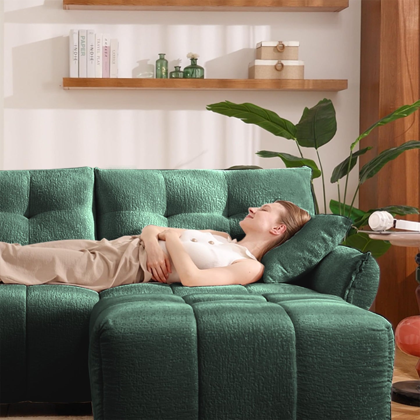 SoarTalent 110.2” Modular Sectional Sofa Couches,Luxury Chenille 3 Seater U-Shaped Sleeper Sofa Cloud Couch with 2 Ottoman and Pillows for Living Room, Apartment, Office(Green)