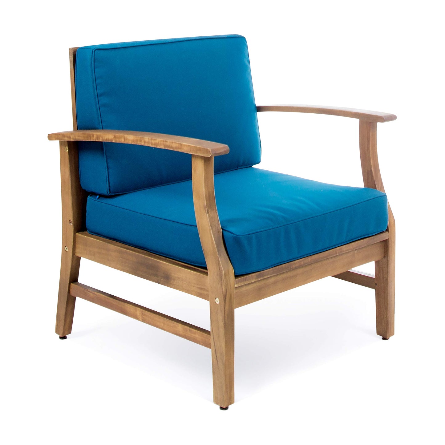 Christopher Knight Home Perla Outdoor Acacia Wood Club Chairs with Water Resistant Cushions (Set of 4), 4-Pcs Set, Teak Finish/Blue