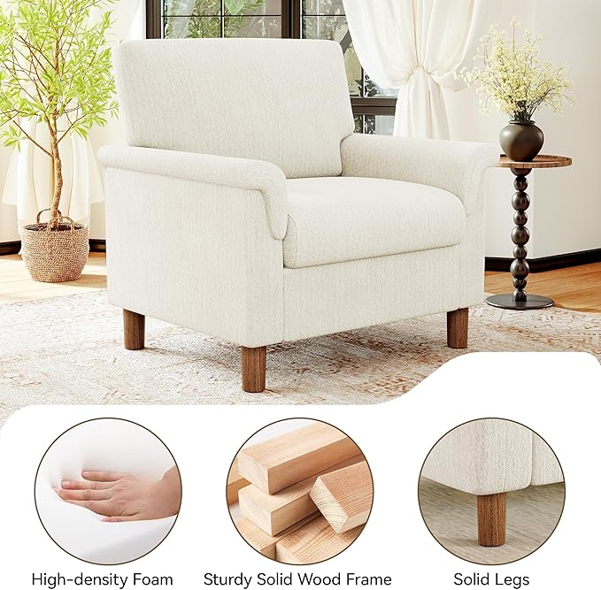 Mid Century Modern Accent Chairs Set of 2, Chenille Comfy Living Room Arm Chairs