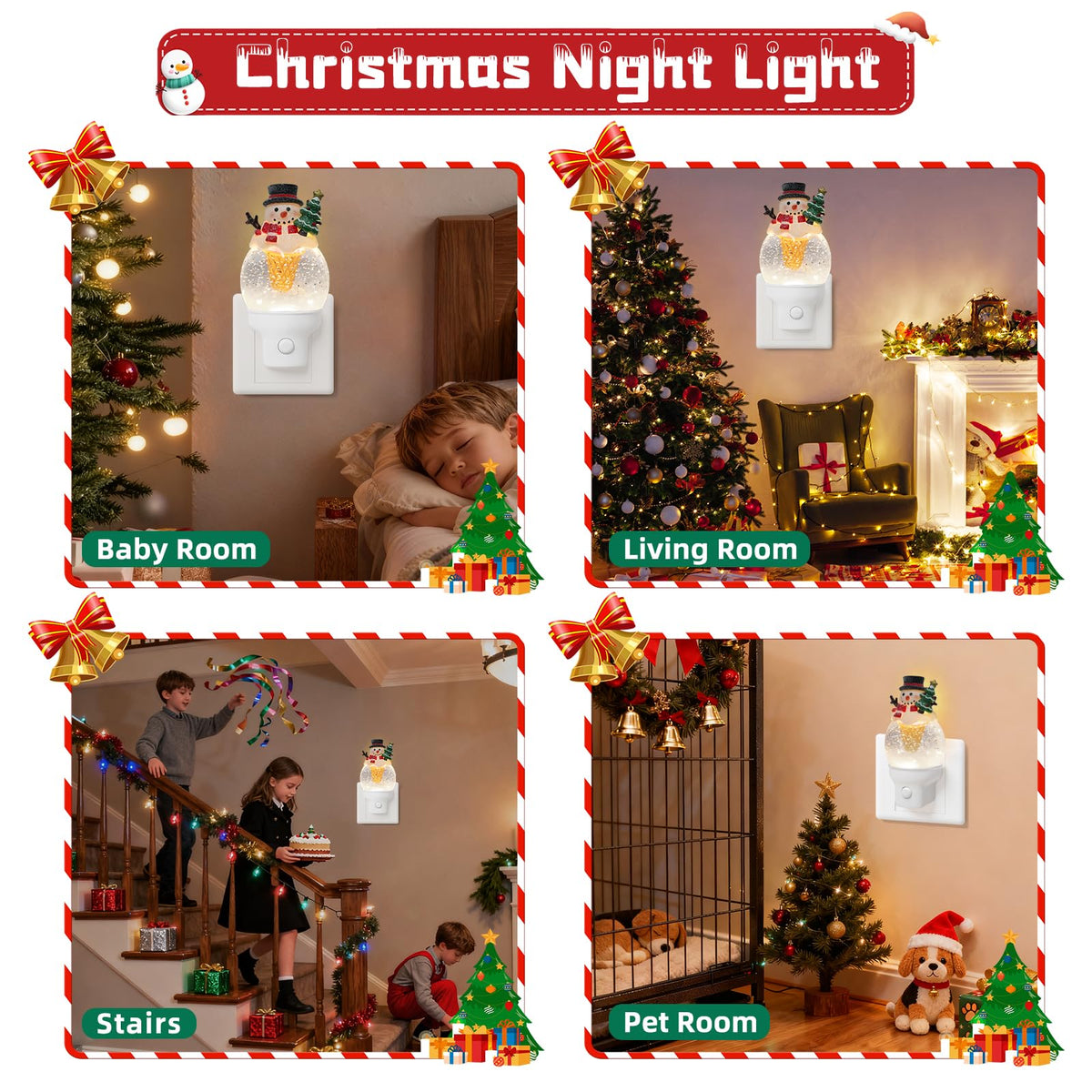 Yuxelulmai Christmas Snowman Night Light Plug into Wall Swirling Glitter USB Portable Christmas Decorative Night Light Decoration for Bedroom Kitchen Living Room Holiday Decor (Snowman Cookie Cone)