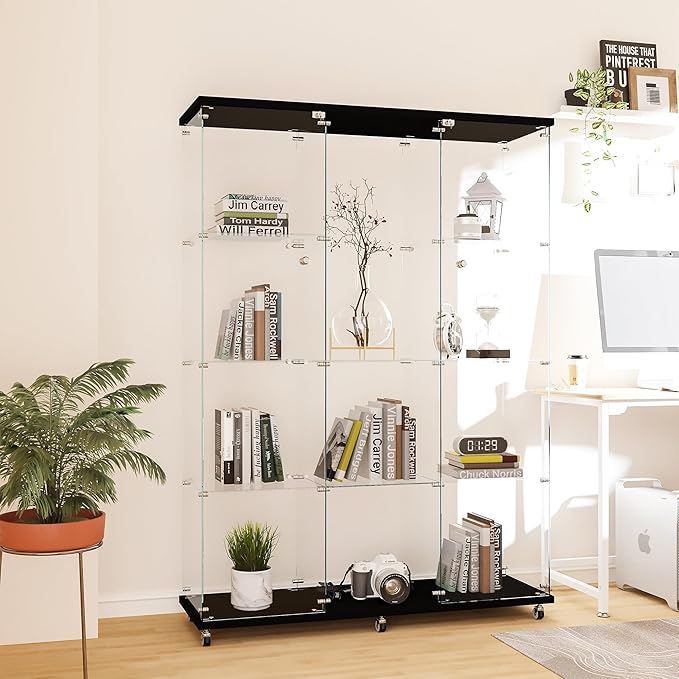 FLYMUHJIA Curio Cabinets with Glass Doors Modern Glass Shelves Tempered Glass
