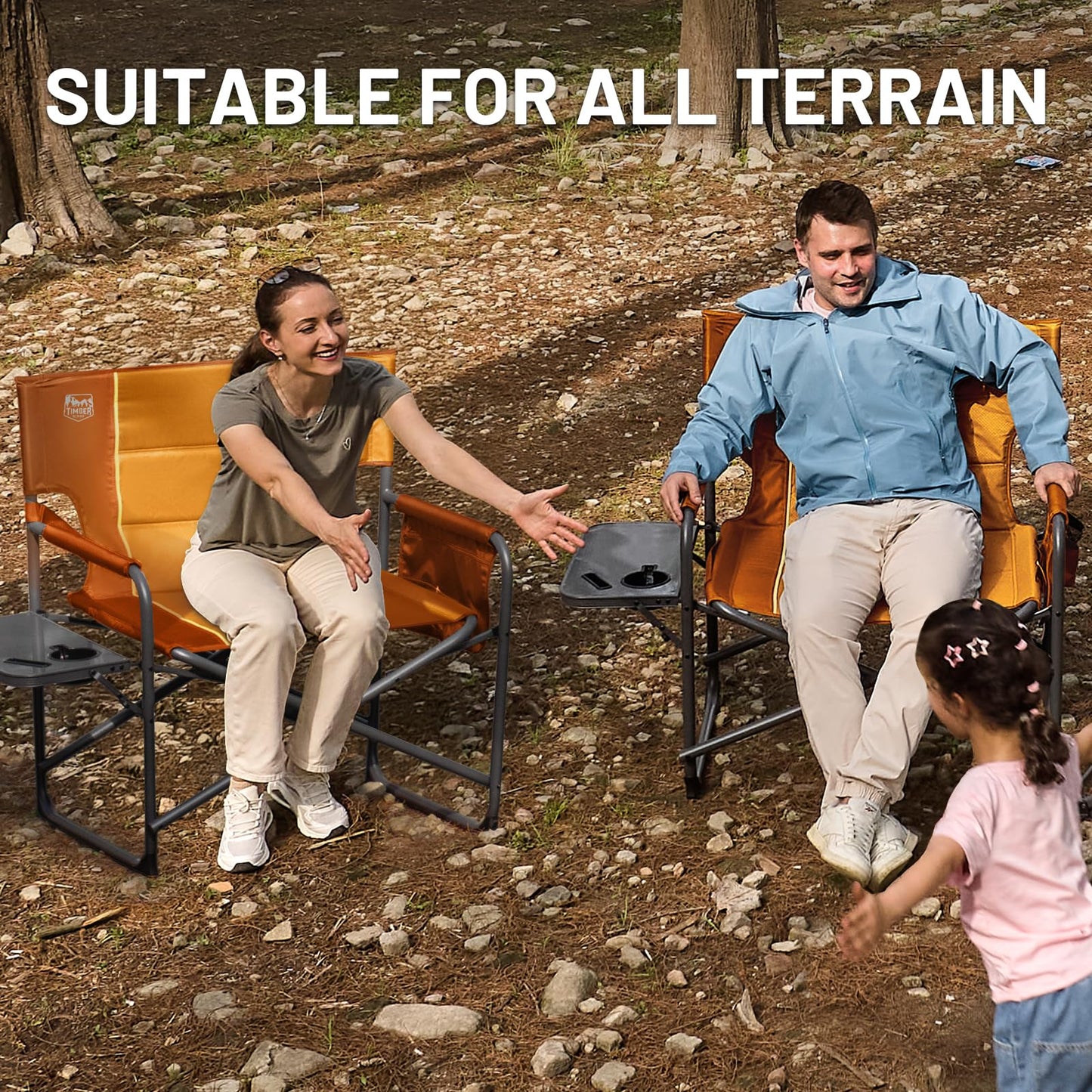 TIMBER RIDGE XXL Director’s Chair – Heavy Duty Folding Chair with Side Table, 500 lb Capacity, Extra Wide Padded Seat for Camping, Sports, Beach, Patio, and Outdoor Use, Orange-2 Pack