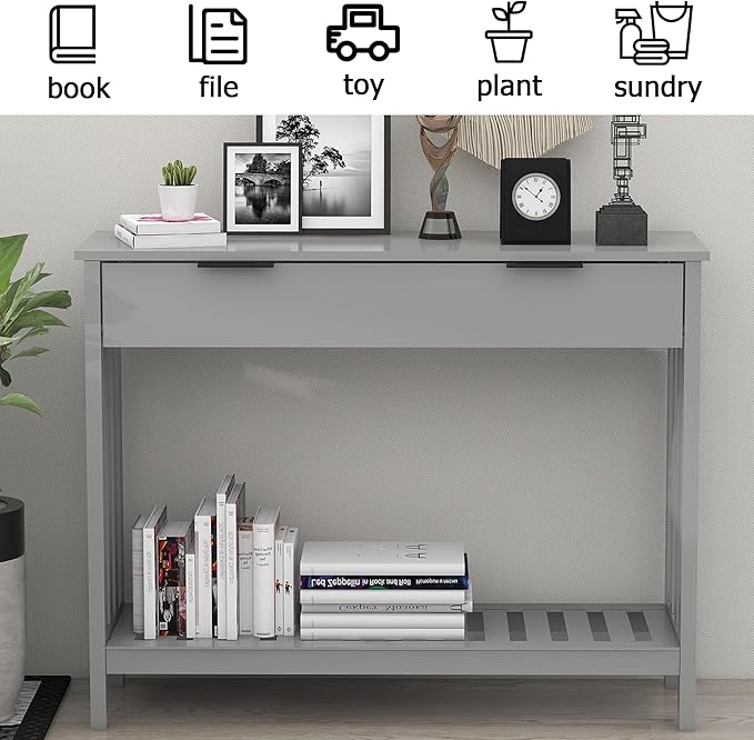 TaoHFE Entryway Table with Storage, Modern Sofa Table with Slatted Frame
